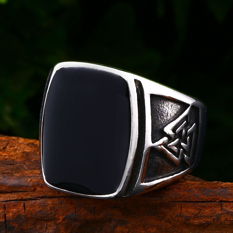 Vannamoda Nordic Viking  black stone men's ring stainless steel fashion jewellery- Best Seller