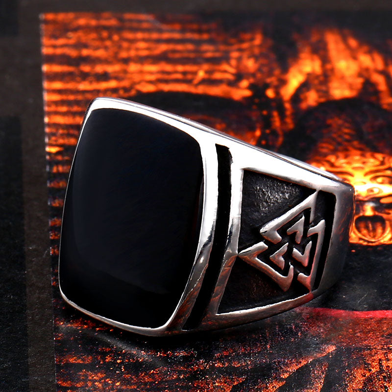 Vannamoda Nordic Viking  black stone men's ring stainless steel fashion jewellery- Best Seller