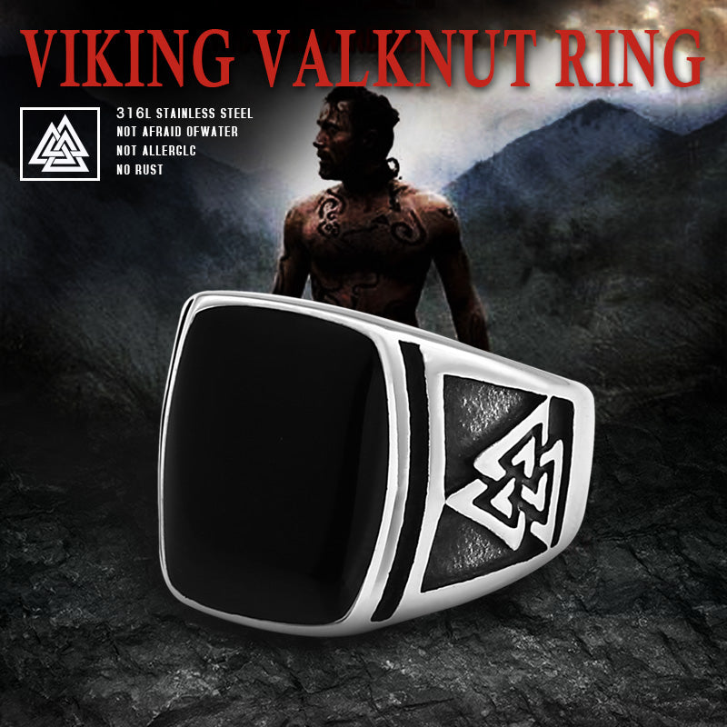 Vannamoda Nordic Viking  black stone men's ring stainless steel fashion jewellery- Best Seller