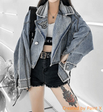1300 Spring And Summer  Street Fashion Women Loose Light Blue Denim Jacket Ladies Jean Jacket