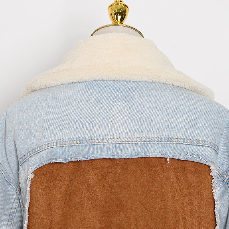 Autume Winter short Denim women jacket with flees - Street Wear.
