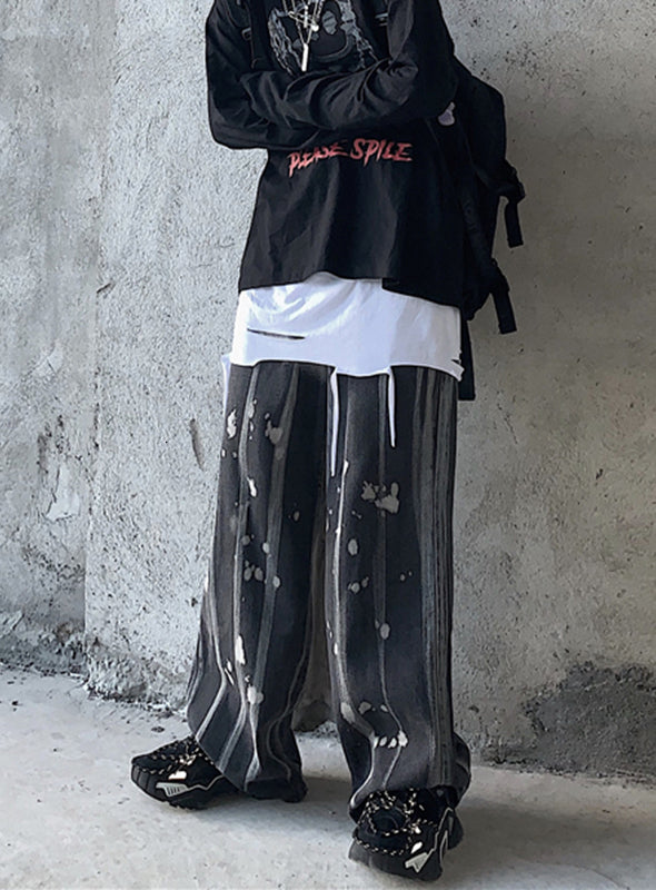 Vintage Tie Dye Women Denim Pants High Waist Asymmetrical Loose Straight Jeans Pant