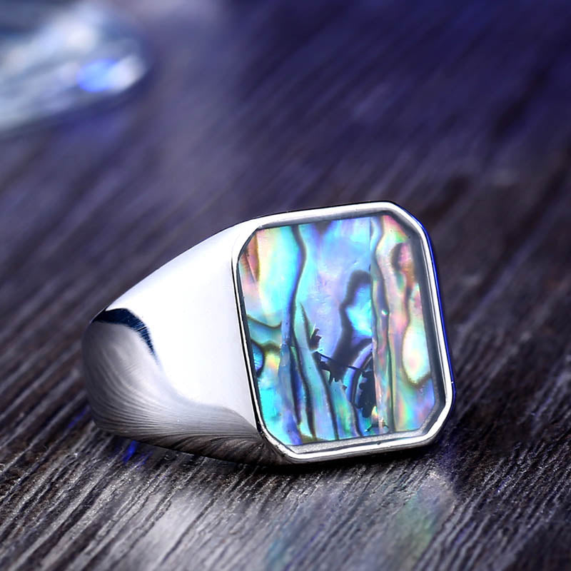 Best Seller Colorful shells geometric ring for Men Stainless steel high polished Ring