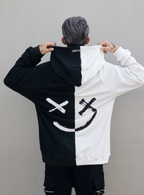 hip hop street custom smile print color stitching hoodie men's autumn clothes sports hoodie