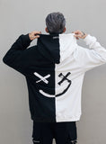 hip hop street custom smile print color stitching hoodie men's autumn clothes sports hoodie
