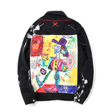 Denim Jacket Men Distressed  Jean Jacket with Graffiti hand painted