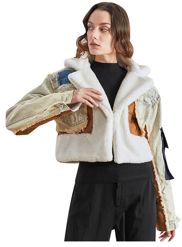 Autume Winter short Denim women jacket with flees - Street Wear  Handcrafted