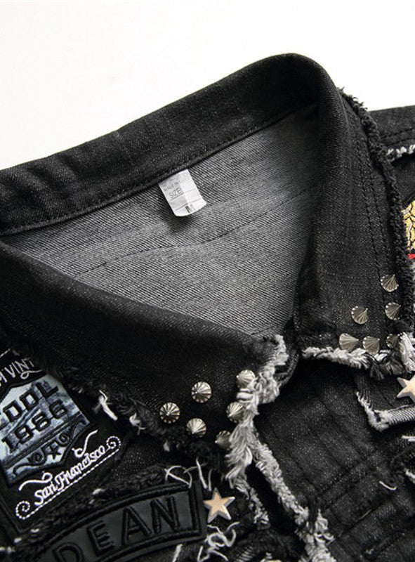 3003 Top Sale Men Sleeveless Embroider Cotton Denim Jacket