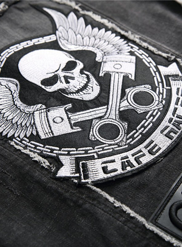 3003 Top Sale Men Sleeveless Embroider Cotton Denim Jacket