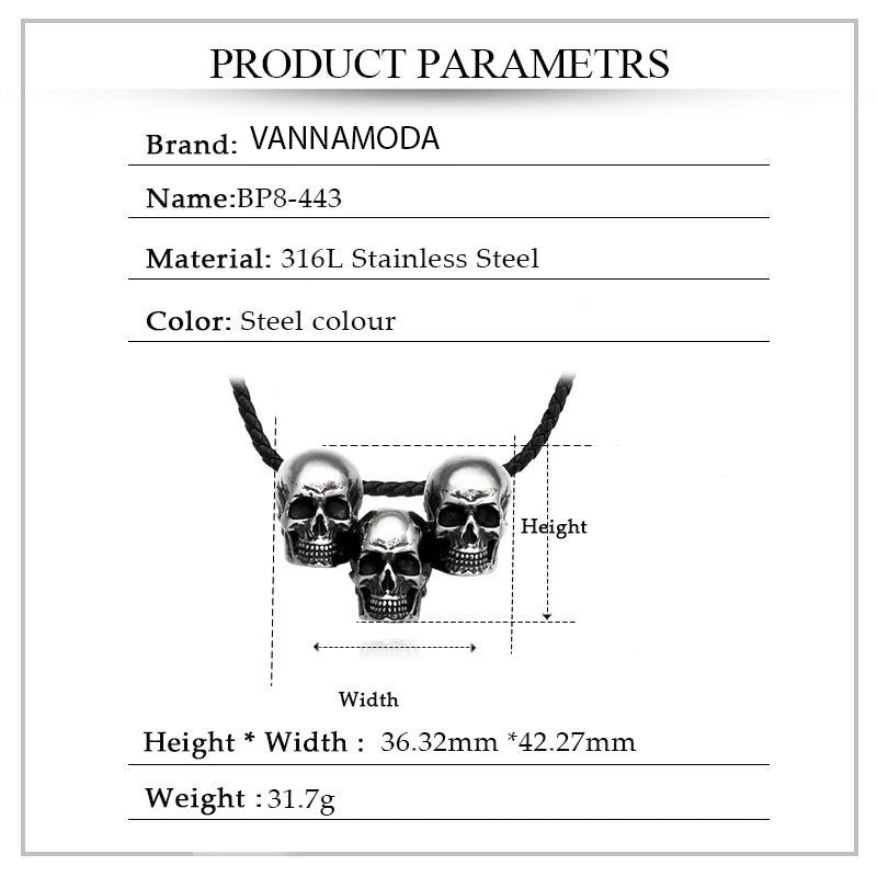 Stainless Steel Fashion Three Skull Head Punk Pendant Necklace Wholesale Price Jewelry For Man Chain Gift
