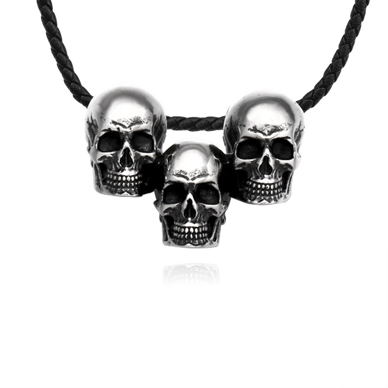 Stainless Steel Fashion Three Skull Head Punk Pendant Necklace Wholesale Price Jewelry For Man Chain Gift