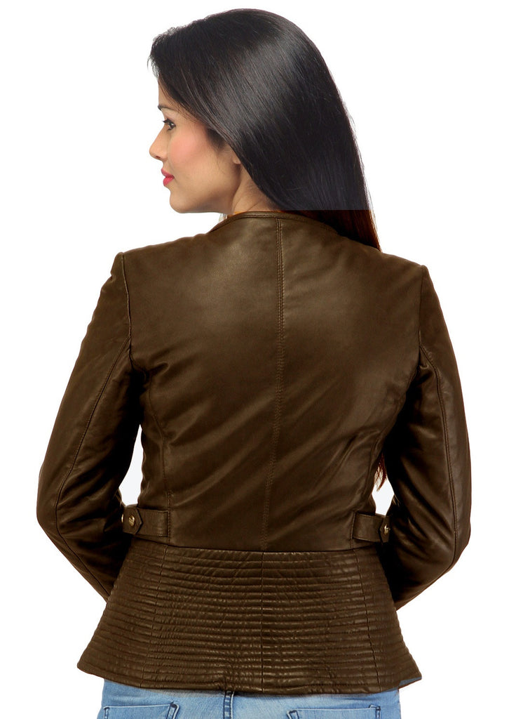 Hand Crafted Leather Multi Quilted Bottom Women Soft Lamb Jacket , Women Jacket - CrabRocks, LeatherfashionOnline
 - 6