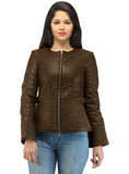 Hand Crafted Leather Multi Quilted Bottom Women Soft Lamb Jacket Brown / XS / LEATHER, Women Jacket - CrabRocks, LeatherfashionOnline
 - 2