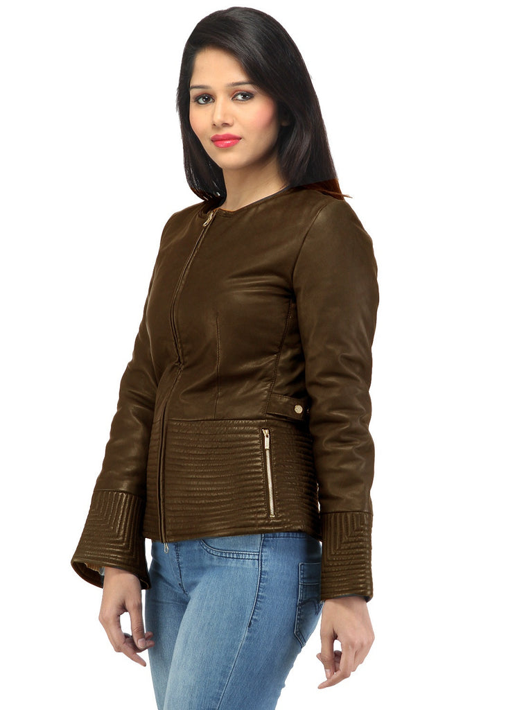 Hand Crafted Leather Multi Quilted Bottom Women Soft Lamb Jacket , Women Jacket - CrabRocks, LeatherfashionOnline
 - 3