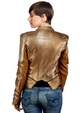 Gold Metallic Lamb Leather Woman Biker Blazer Jacket