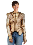 Gold Metallic Lamb Leather Woman Biker Blazer Jacket