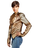 Gold Metallic Lamb Leather Woman Biker Blazer Jacket