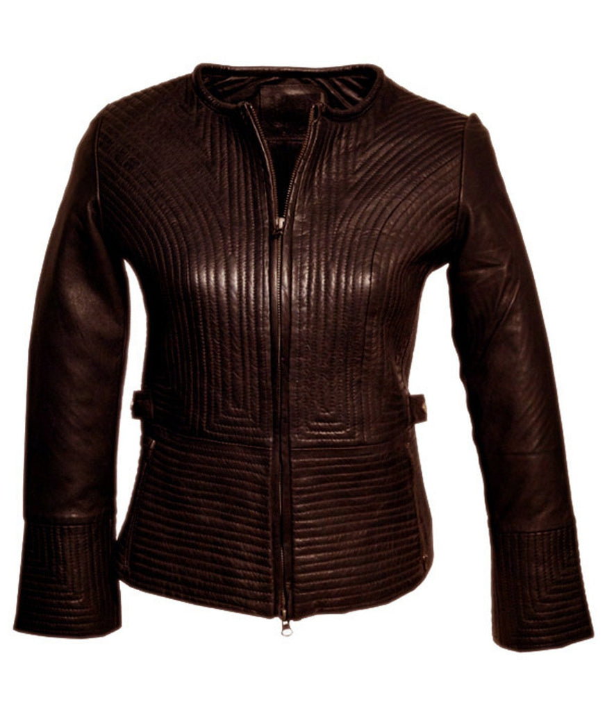 Hand Crafted Women Multi Quilted Body Leather Classic Fit Jacket Brown / XS / LEATHER, Women Jacket - CrabRocks, LeatherfashionOnline
 - 5