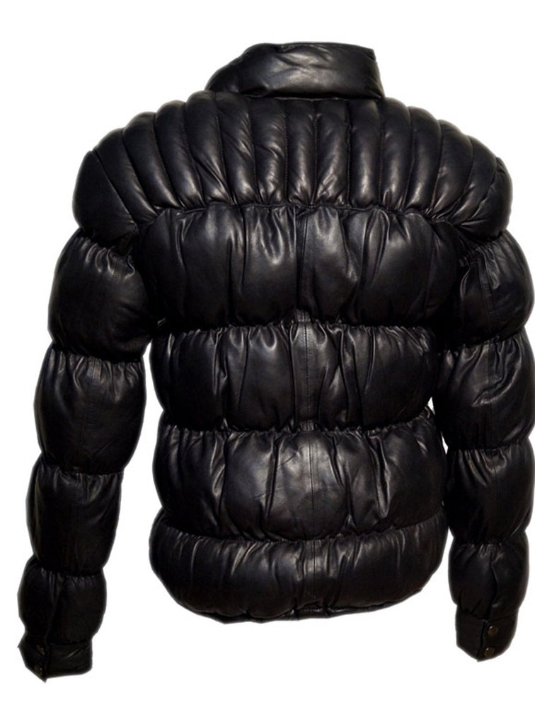 Designer Women Leather Puffer Down Jacket