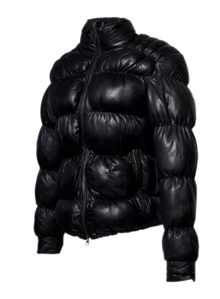 Designer Women Leather Puffer Down Jacket