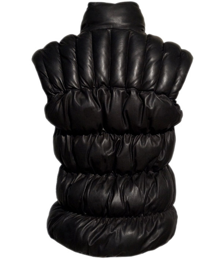 Designer Women Leather Puffer Down Jacket without Sleeve