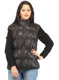 Designer Women Leather Puffer Down Jacket without Sleeve XS / LEATHER / Black, Women Jacket - CrabRocks, LeatherfashionOnline
 - 1