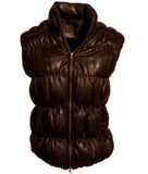 Designer Women Leather Puffer Down Jacket without Sleeve