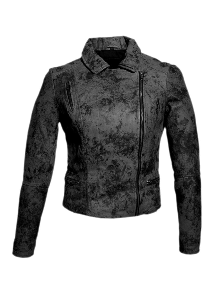 Women Marbled Leather Biker Jacket XS / LEATHER / Charcoal, Women Jacket - CrabRocks, LeatherfashionOnline
 - 3