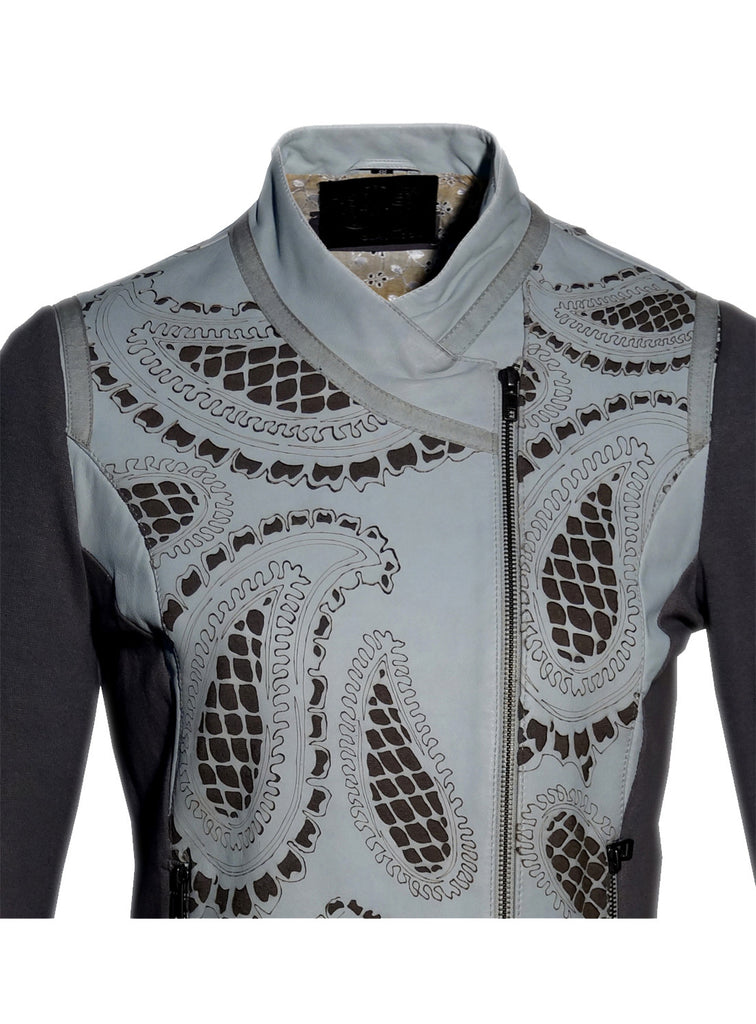 Women Leather Designer Paisley Cut Jacket in Front and back with Ribbed Sleeves , Women Jacket - CrabRocks, LeatherfashionOnline
 - 4