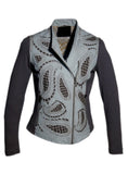 Women Leather Designer Paisley Cut Jacket in Front and back with Ribbed Sleeves , Women Jacket - CrabRocks, LeatherfashionOnline
 - 2