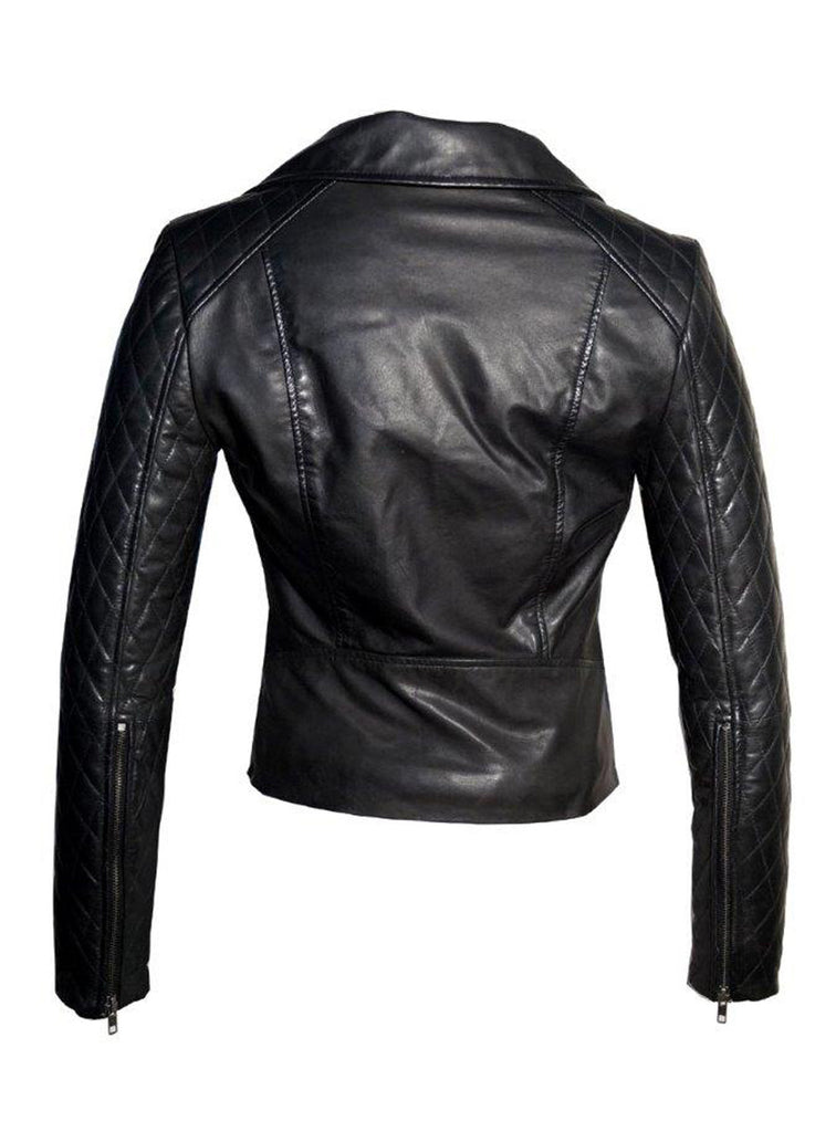 Women Leather Biker Jacket with Padded Sleeve , Women Jacket - CrabRocks, LeatherfashionOnline
 - 3