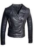 Women Leather Biker Jacket with Padded Sleeve Black / XS / LEATHER, Women Jacket - CrabRocks, LeatherfashionOnline
 - 1