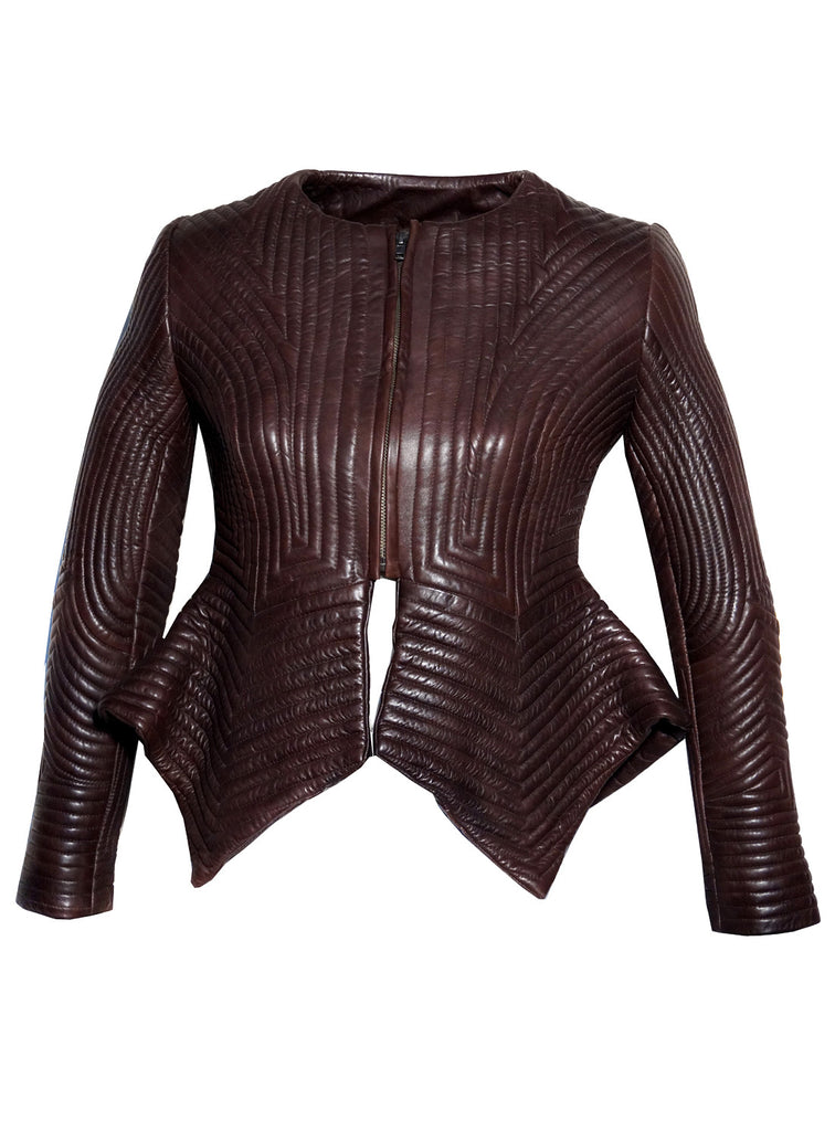 Women Multi Stitch Leather Frock Jacket , Women Jacket - CrabRocks, LeatherfashionOnline
 - 1