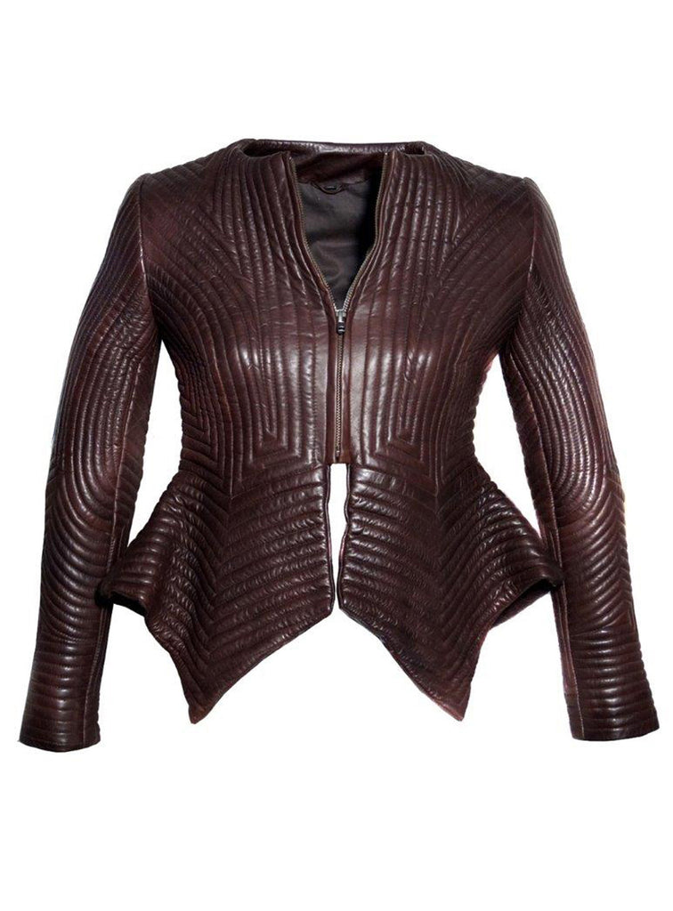 Women Multi Stitch Leather Frock Jacket , Women Jacket - CrabRocks, LeatherfashionOnline
 - 4