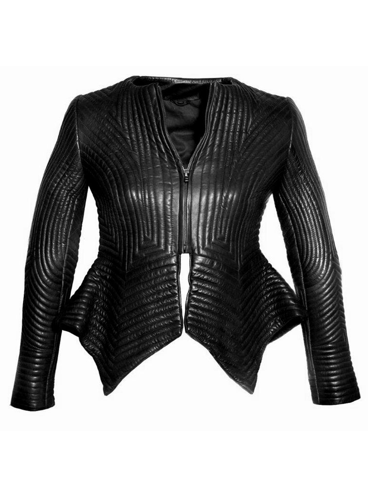 Women Multi Stitch Leather Frock Jacket