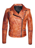 Women Designer Vintage Hand Washed Biker Jacket , Women Jacket - CrabRocks, LeatherfashionOnline
 - 4