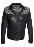 Leather Short Jacket with Jacquard Leather Weave at Front and Back Yoke.