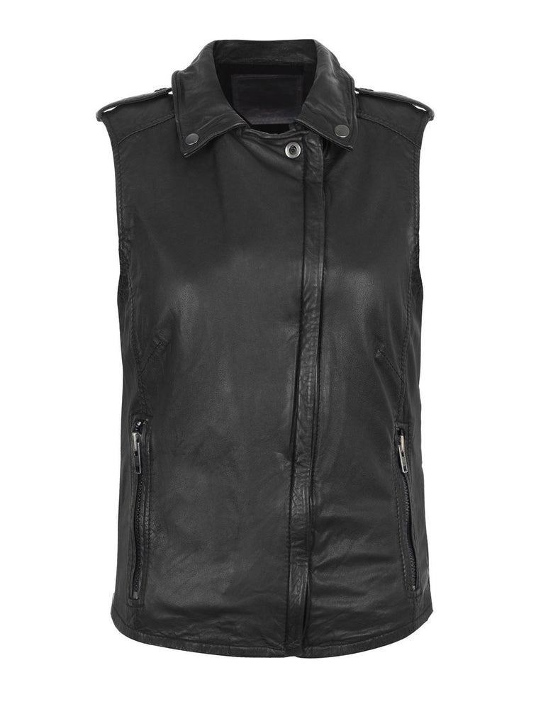 Leather Biker Tumble Washed Women Zipped Waist Coat Jacket , Women Jacket - CrabRocks, LeatherfashionOnline
 - 3
