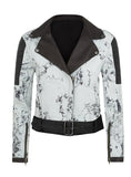 Women Marbled Leather MotorCycle Biker Jacket XS / LEATHER / Icy White, Women Jacket - CrabRocks, LeatherfashionOnline
 - 1