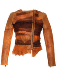 Women Lamb Leather Abstract Handcrafted Dip Dyed Biker Jacket XS / LEATHER / Dip Dyed Tan, Women Jacket - CrabRocks, LeatherfashionOnline
 - 1