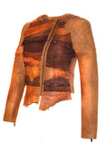 Women Lamb Leather Abstract Handcrafted Dip Dyed Biker Jacket , Women Jacket - CrabRocks, LeatherfashionOnline
 - 2