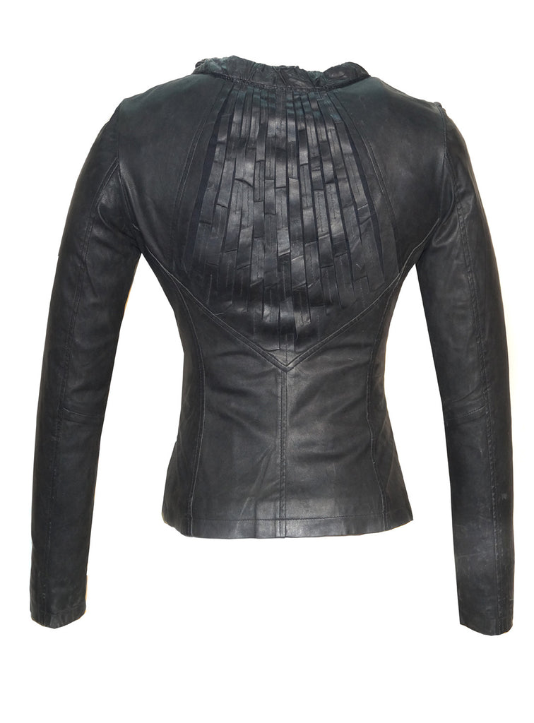 Women Designer Slashed Front Leather Women Jacket