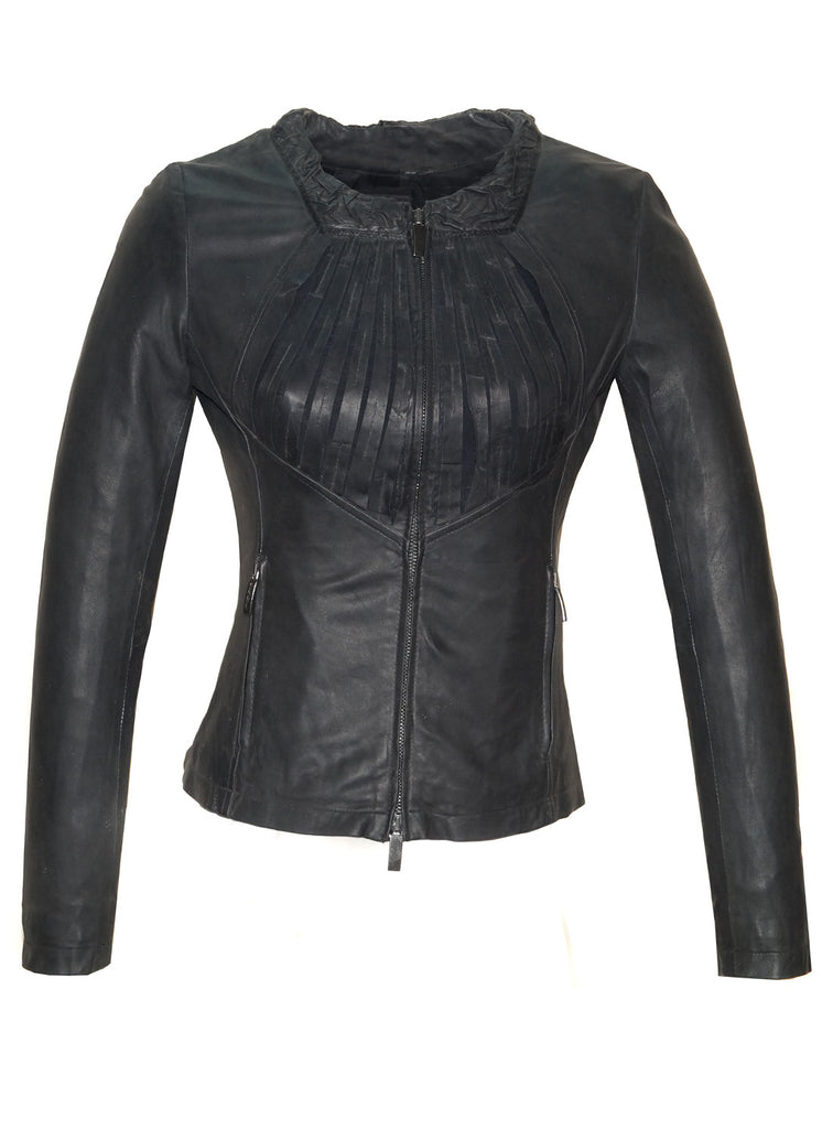 Women Designer Slashed Front Leather Women Jacket
