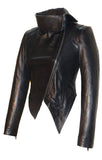 Designer Hand Made Women Leather Asymmetrical Soft Leather Jacket with High Neck Collars , Women Jacket - CrabRocks, LeatherfashionOnline
 - 2