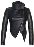 Designer Hand Made Women Leather Asymmetrical Soft Leather Jacket with High Neck Collars Black / XS / LEATHER, Women Jacket - CrabRocks, LeatherfashionOnline
 - 1