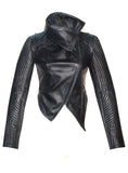 CrabRocks Women Leather Asymmetrical Soft Leather Jacket with High Neck Collars and Multi Quilted Sleeve Black / XS / LEATHER, Women Jacket - CrabRocks, LeatherfashionOnline
 - 1