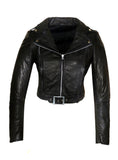 Women's Short Cropp Jacket with Bubbled Leather Washed Waxed effects