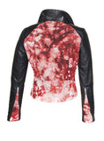 CrabRocks HandCrafted Christmas Special Red Batik Leather Motorcycle Biker Moto Women Jacket with Black Sleeve , Women Jacket - CrabRocks, LeatherfashionOnline
 - 4