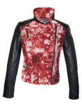 CrabRocks HandCrafted Christmas Special Red Batik Leather Motorcycle Biker Moto Women Jacket with Black Sleeve , Women Jacket - CrabRocks, LeatherfashionOnline
 - 5