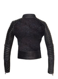 CrabRocks Hand Crafted Leather Croco Lamb Quilted Motorcycle Biker Women Jacket with sleeve padded , Leather Jacket - Crabrocks, LeatherfashionOnline
 - 2
